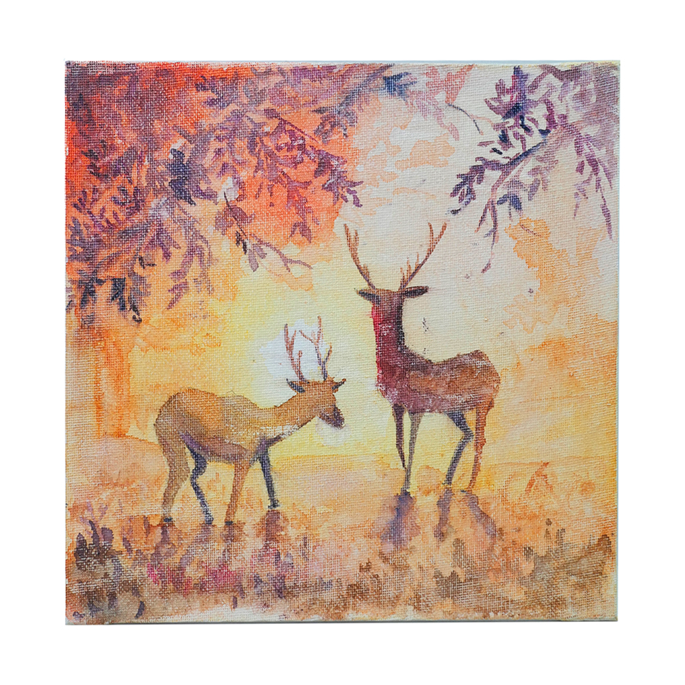 Exclusively hand painted Water Colors art on Canvas Deers by Penkraft